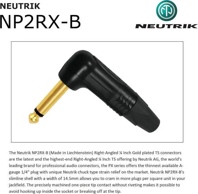 Alt view image 5 of 5 - 25 Foot - WBC-PRO-Guitar 20 AWG - Low-Cap (18pF/ft) Pro-Grade Graphite-Based - Dual-Shielded Guitar, Bass, Instrument Cable with Neutrik Angled to Angled Inch (6.35mm) Gold TS Connectors
