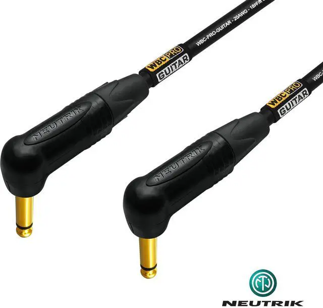 Alt view image 4 of 5 - 25 Foot - WBC-PRO-Guitar 20 AWG - Low-Cap (18pF/ft) Pro-Grade Graphite-Based - Dual-Shielded Guitar, Bass, Instrument Cable with Neutrik Angled to Angled Inch (6.35mm) Gold TS Connectors