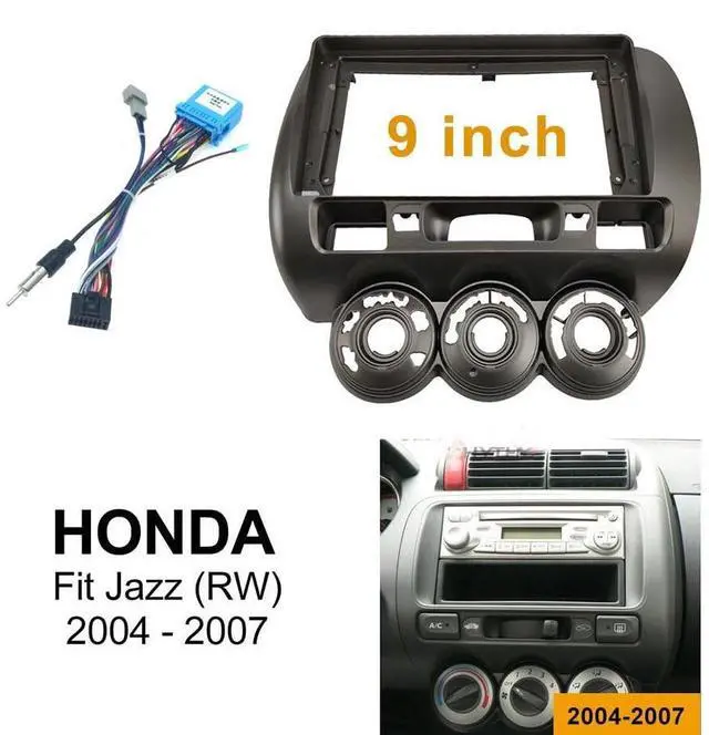 Alt view image 2 of 5 - 9'' Car Radio Stereo Dash Frame Fascia Bezel Panel with Power Harness Compatible for Honda Fit Jazz 2004 05 06 07 RHD Install Mount Kit