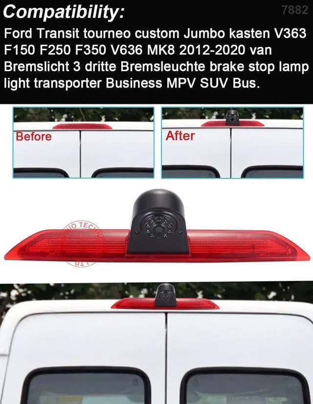 Alt view image 2 of 5 - Third Roof Top Mount Brake Lamp Reverse Camera Brake Light Rear View Backup Camera Replacement for Ford Transit tourneo Custom Jumbo Kasten V363 F150 F250 F350 V636 MK8 2012-2020 Van