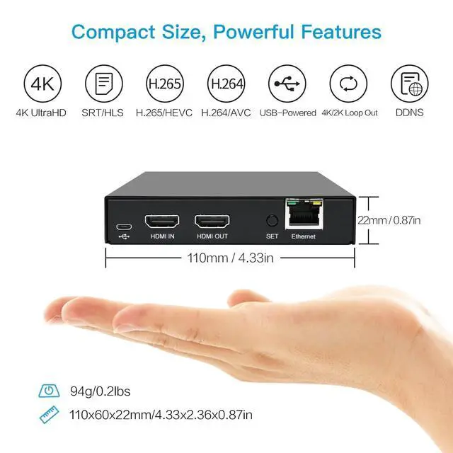 Alt view image 2 of 5 - DDMALL HDMI Video Encoder for Live Stream, H.264 H.265, Real Time 4K 60Hz Local Loopout, Supports SRT HLS RTSP RTMP RTMPS UDP/TCP,HDMI Video Encoder Compatible with YouTube, Twitch(HEV-10)