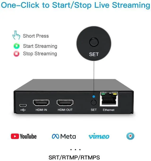 Alt view image 5 of 5 - DDMALL HDMI Video Encoder for Live Stream, H.264 H.265, Real Time 4K 60Hz Local Loopout, Supports SRT HLS RTSP RTMP RTMPS UDP/TCP,HDMI Video Encoder Compatible with YouTube, Twitch(HEV-10)