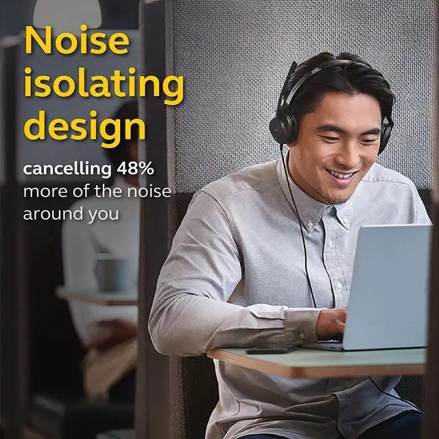 Alt view image 5 of 5 - Jabra Evolve2 30 UC Wired Headset, USB-C, Stereo, Black Lightweight, Portable Telephone Headset with 2 Built-in Microphones Work Headset with Superior Audio and Reliable Comfort