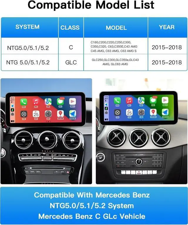 Alt view image 2 of 5 - Carultra Car Radio 12.3'' Touchscreen for 2016-2019 Year Mercedes Benz C/GLC Class,NTG 5.0 System W205 W253 Support Original OEM Control,Wireless Carplay & Android Auto (Benz-NTG5.0)