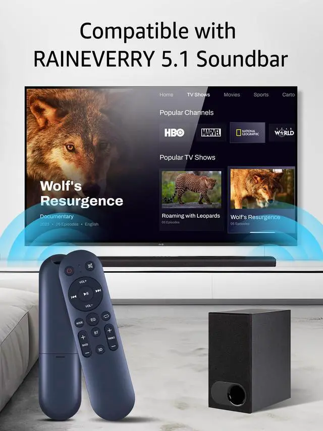 Alt view image 2 of 5 - Replacement Remote Control Compatible with RAINEVERRY 5.1 Soundbar with Dolby Audio