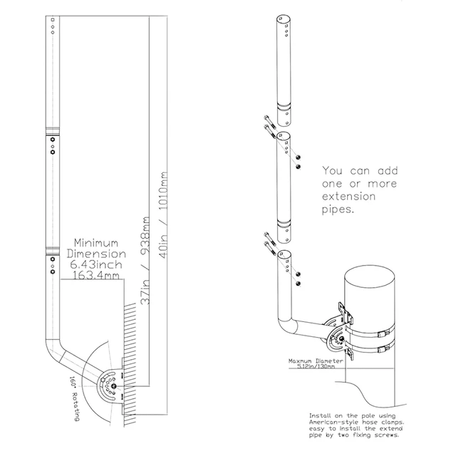 Alt view image 2 of 5 - bluedery 40"Adjustable Antenna Pole Mount,430 Stainless Steel Mounting Pole