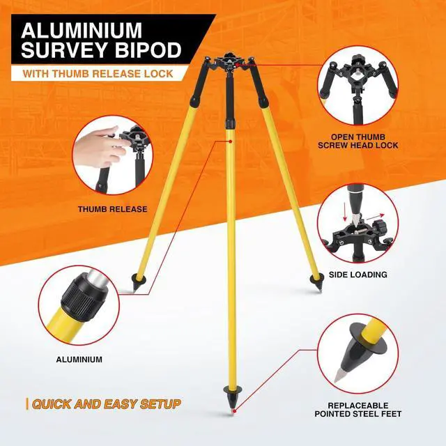 Alt view image 2 of 5 - Tripod Surveying Thumb Release, Aluminum Tripod for Prism Poles Surveying or GPS Poles of Total Station GPS GNSS