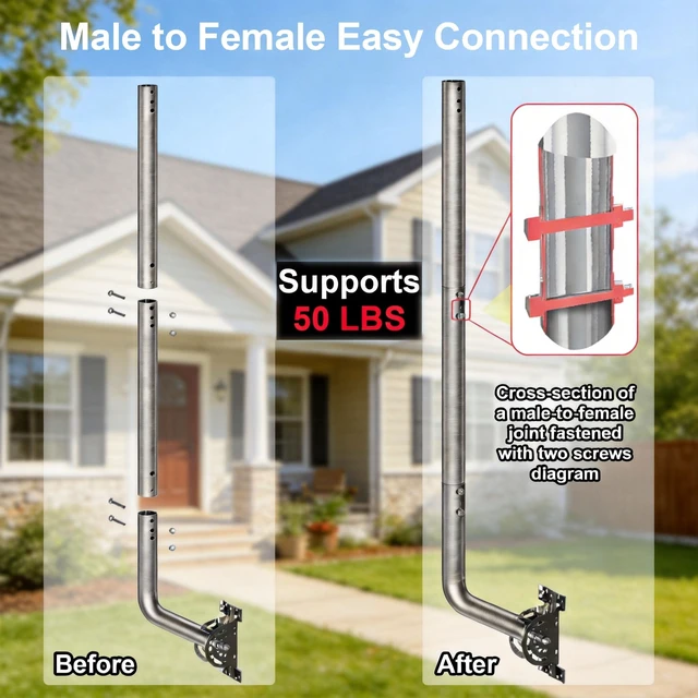 Alt view image 5 of 5 - bluedery 40"Adjustable Antenna Pole Mount,430 Stainless Steel Mounting Pole