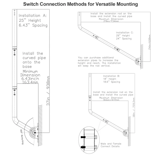 Alt view image 3 of 5 - bluedery 40"Adjustable Antenna Pole Mount,430 Stainless Steel Mounting Pole