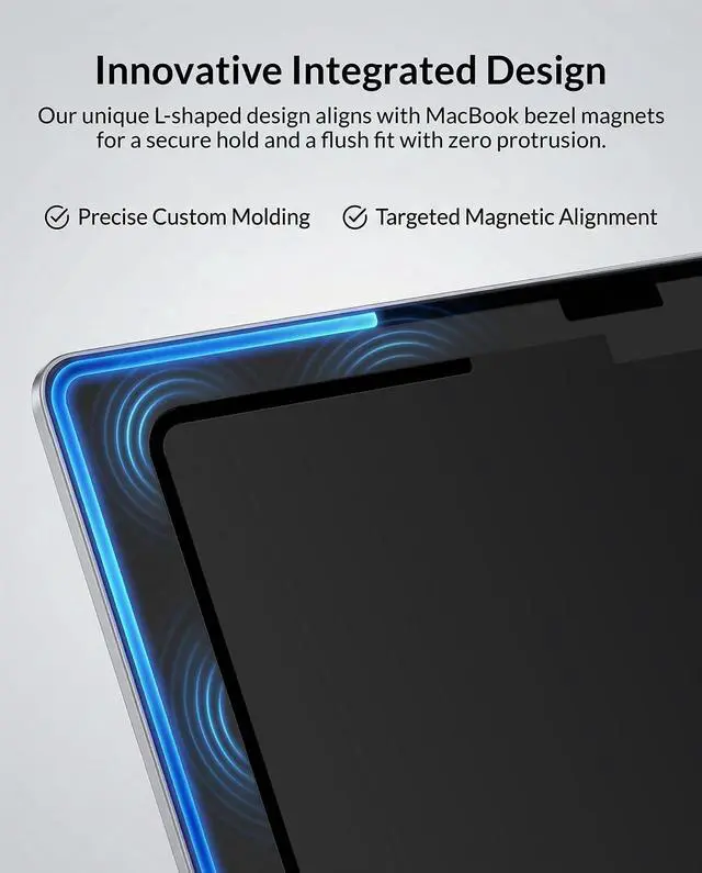 Alt view image 3 of 5 - Afterplug Removable Magnetic Privacy Screen Filter for MacBook Pro 14.2 Inch (M1-M5, Pro, Max, 2021-2026), L-Shaped Strips for Secure Attachment, Anti-Glare & Blue Light Blocking