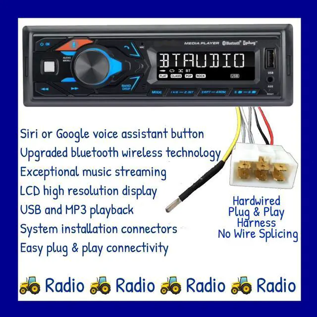Alt view image 2 of 5 - Generic LS Tractor Radio 12V AM FM Bluetooth Streaming USB Easy Install Connect Harness No Wire Splicing Direct Plug & Play Stereo Heavy