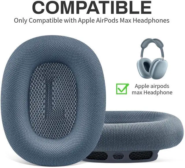 Alt view image 2 of 5 - Replacement Ear Cushions for Apple AirPods Max 1 & 2 Upgraded Memory Foam Pads with Durable Fabric,Sound Insulation and Noise Reduction,Strong Magnetic Fit,Sweat-Resistant,Breathable Comfort(Blue)
