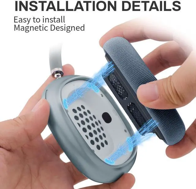Alt view image 3 of 5 - Replacement Ear Cushions for Apple AirPods Max 1 & 2 Upgraded Memory Foam Pads with Durable Fabric,Sound Insulation and Noise Reduction,Strong Magnetic Fit,Sweat-Resistant,Breathable Comfort(Blue)