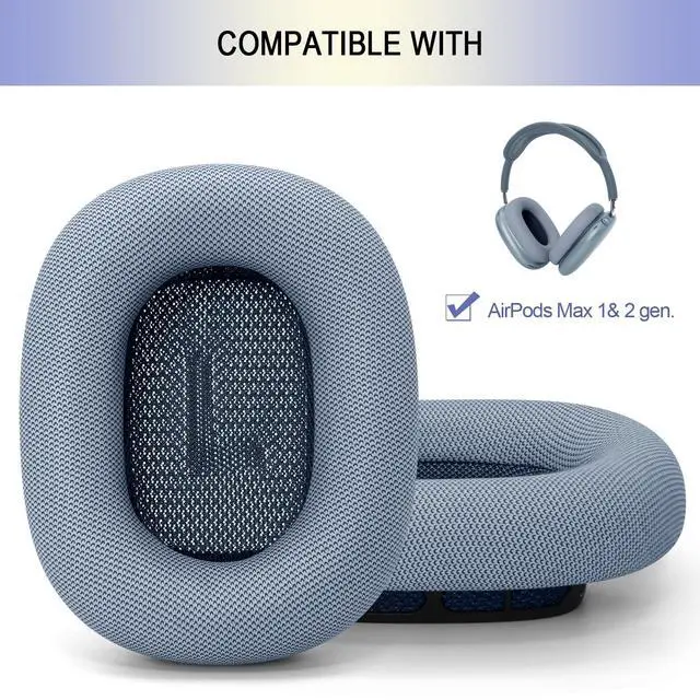 Alt view image 2 of 5 - Ear Cushions Replacement for Apple AirPods Max - Upgraded Ear Cups for Air Pods Max 1 & 2 Gen. Headphones, GVOEARS Earpads Covers Sweatproof (Light Blue)