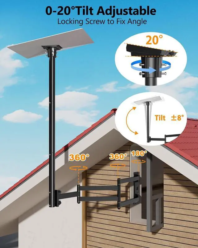 Alt view image 4 of 5 - Starlink Gen 3 Standard Wall Mount, Long Arm Wall Mount Fit for Starlink Gens 3, Extension Heavy Duty Pole Mounts with Gen 3 Pipe Adapter Roof for Starlink Internet Kit Satellite
