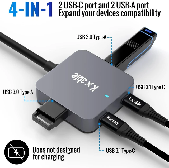 Alt view image 2 of 5 - Upgrade USB Extension Cable 15FT with 4-Port (2 A + 2 C), Long USB 3.0 Type-A Extender Cord, Y Splitter Hub, Type-A Male to A-Female + C-Female Extender Cord