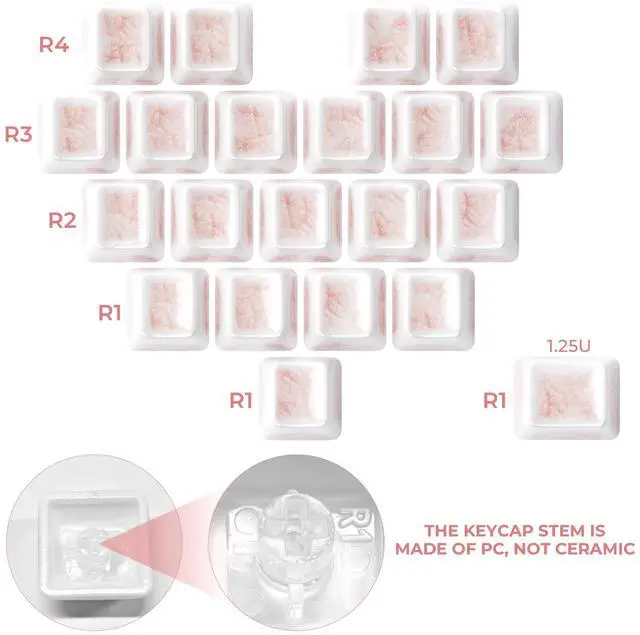 Alt view image 2 of 5 - OHY XVX Crazed Heart 21 Keys Ceramic Keycaps, Cherry Profile Blank No-Legends, Premium Alumina Ceramic Keycap Set, Crazed Glaze Heart Shape Layout for Keyboard Customization & Gaming Setup