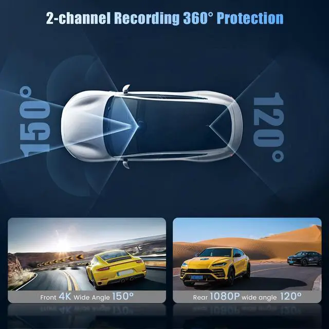 Alt view image 2 of 5 - Dash Cam 4K Front and 1080P Rear Full HD Dash Camera for Cars with ADAS & Blind Spot Detection, Built-in GPS & WiFi, 3" IPS Screen, G-Sensor, Loop Recording, Free 64GB Card Included, Support 128GB Max