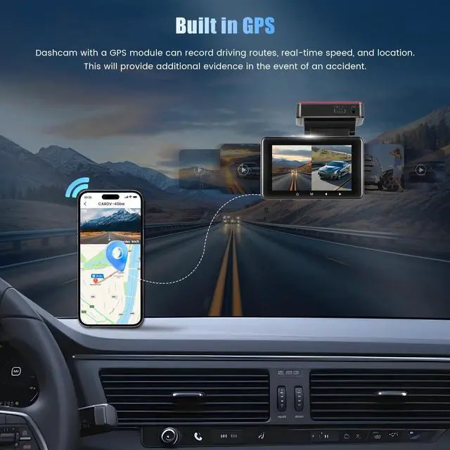 Alt view image 4 of 5 - Dash Cam 4K Front and 1080P Rear Full HD Dash Camera for Cars with ADAS & Blind Spot Detection, Built-in GPS & WiFi, 3" IPS Screen, G-Sensor, Loop Recording, Free 64GB Card Included, Support 128GB Max
