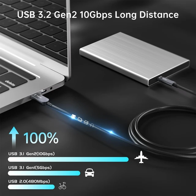 Alt view image 3 of 5 - huaham Fiber Optic USB A to USB C Cable 66FT, 10Gbps USB 3.2 Gen2 Active Cable with German SiliconLine Chip, Ultra Slim & Long Distance for Logitech 4K Camera,VR/AR,Video Conference