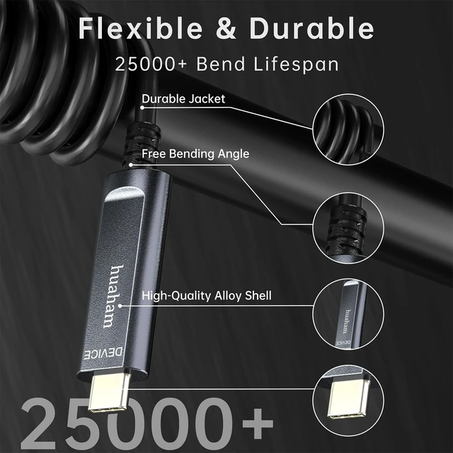 Alt view image 4 of 5 - huaham Fiber Optic USB A to USB C Cable 66FT, 10Gbps USB 3.2 Gen2 Active Cable with German SiliconLine Chip, Ultra Slim & Long Distance for Logitech 4K Camera,VR/AR,Video Conference