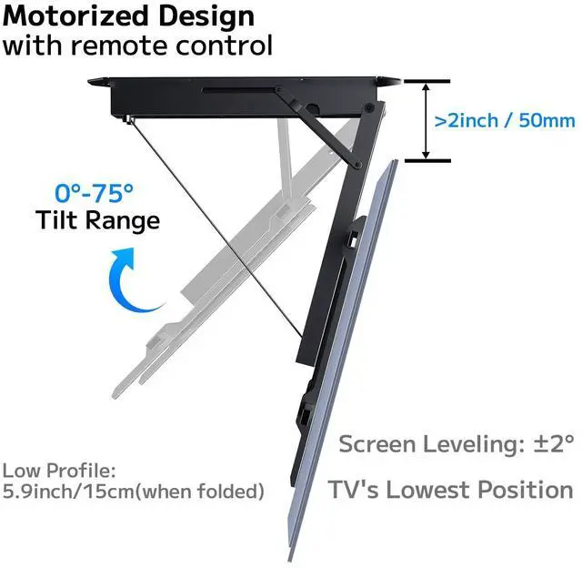 Alt view image 4 of 5 - Yegosh Electric Ceiling TV Mount, Remote Adjustable Flip Down Bracket for 32 to 70 Inch Flat Curved Screen TVs Max VESA 600x400mm, Motorized TV Ceiling Mount for Flat Pitched Roof Indoor Outdoor