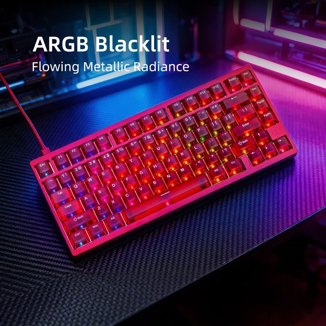 Alt view image 4 of 5 - IROK MG75V2 Dual Chips Wired Magnetic Keyboard, 512KHZ Scan Rate, 8KHZ/ARGB/0.07MS Latency, Gasket Structure Waterproof Aluminum Keyboard(Red)