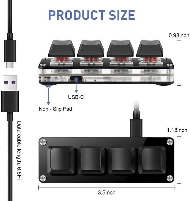 Alt view image 2 of 5 - Mini 4-Key Programmable Keyboard with Hotswappable Mechanical Switches