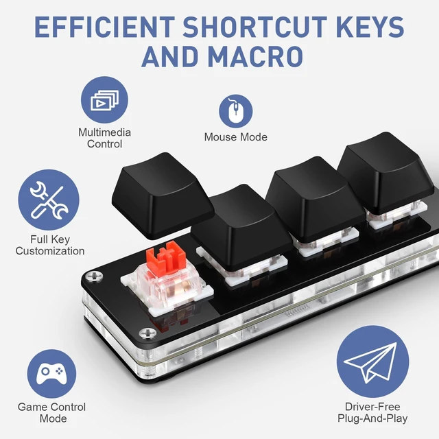 Alt view image 4 of 5 - Mini 4-Key Programmable Keyboard with Hotswappable Mechanical Switches