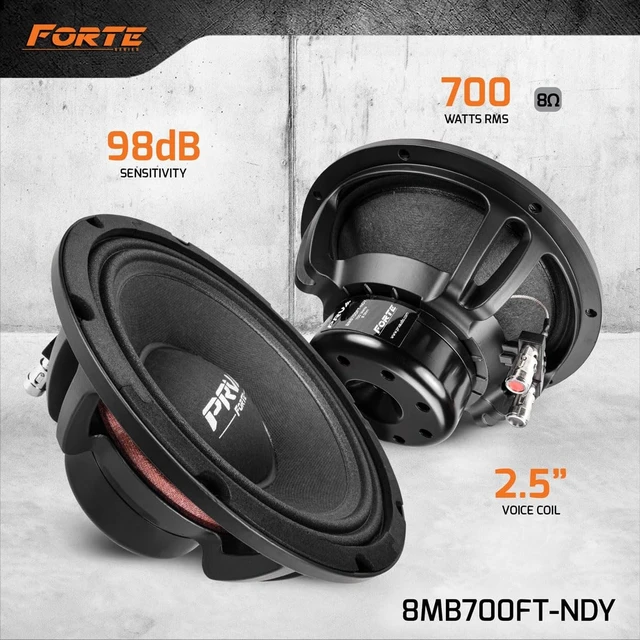 Alt view image 2 of 5 - PRV AUDIO 8 Inch Midbass Speaker 8MB700FT-NDY 8 Ohm Neodymium Loudspeaker with 700 Watts RMS Power, Pro Audio High Excursion Neo Mid Bass Speaker (Single)