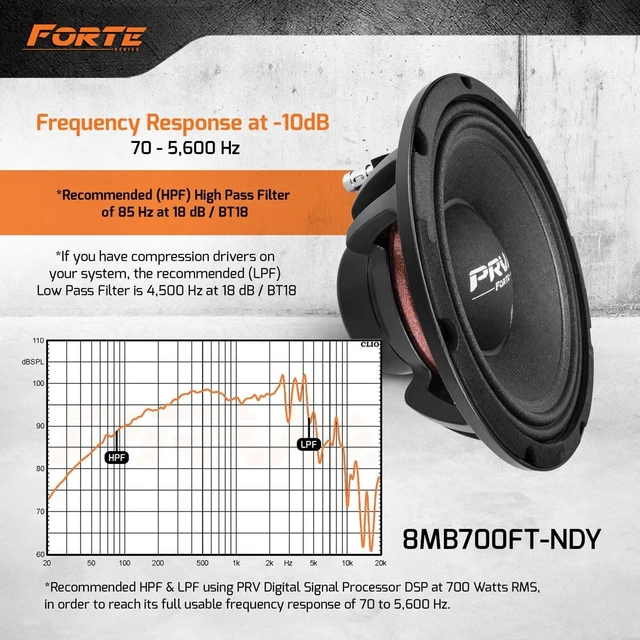 Alt view image 5 of 5 - PRV AUDIO 8 Inch Midbass Speaker 8MB700FT-NDY 8 Ohm Neodymium Loudspeaker with 700 Watts RMS Power, Pro Audio High Excursion Neo Mid Bass Speaker (Single)