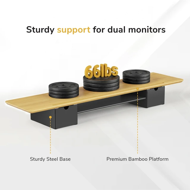 Alt view image 5 of 5 - Mount-It! Extra Wide 39" Real Solid Bamboo Dual Monitor Stand Riser, 2 Metal Drawers + Shelf, 66 lbs, Built-In Device Slot, Home Office Desk Organizer