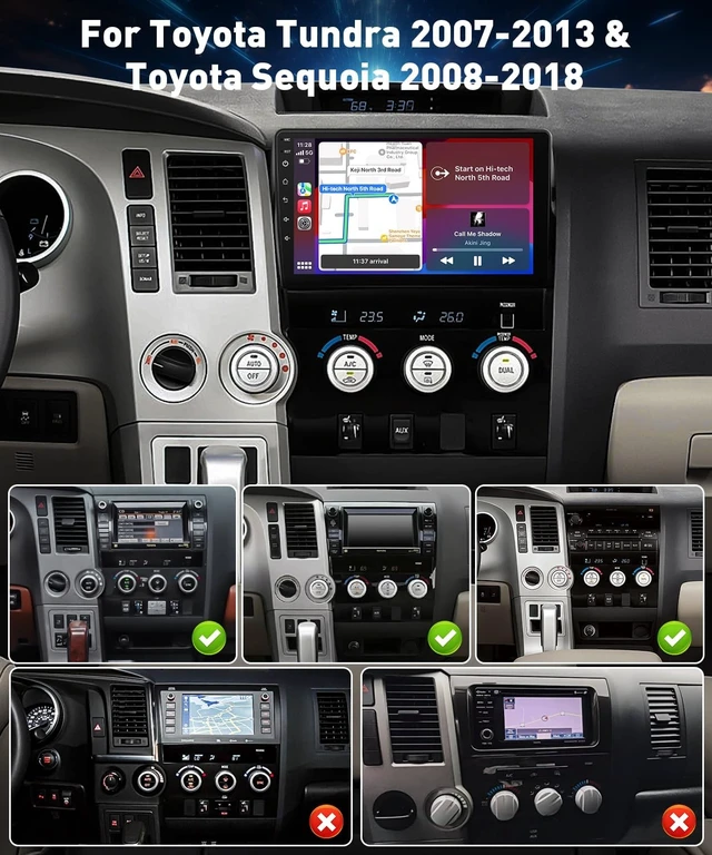 Alt view image 2 of 5 - Android Car Radio for Toyota Tundra 2007-2013 Toyota Sequoia 2008-2018, 10.1inch IPS Screen Stereo, Wireless Carplay Android Auto Bluetooth GPS WiFi FM (Model C Fit Large Scrren/not Fit for J.B