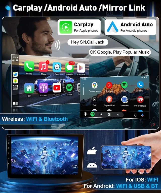 Alt view image 3 of 5 - Android Car Radio for Toyota Tundra 2007-2013 Toyota Sequoia 2008-2018, 10.1inch IPS Screen Stereo, Wireless Carplay Android Auto Bluetooth GPS WiFi FM (Model C Fit Large Scrren/not Fit for J.B