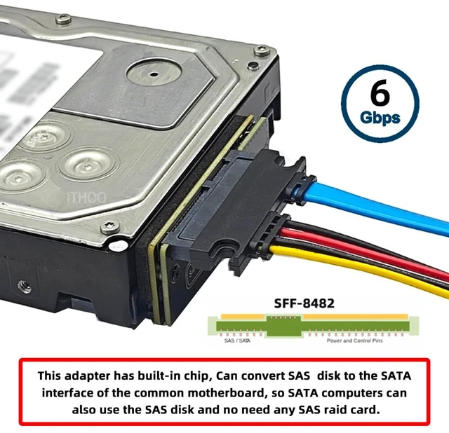 Alt view image 5 of 5 - JSER 7+15Pin 22Pin SATA Host Motherboard to SFF-8482 SAS 29Pin Hard Disk Drive Raid Adapter 6Gbps with Chipset and Power Port Compatible withServer