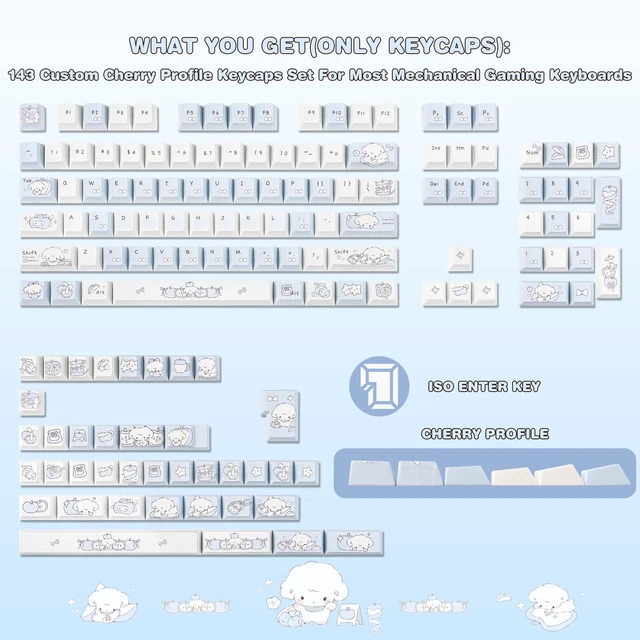 Alt view image 2 of 5 - KEYFLICK PBT Keycaps Blue Puppy Fruit Cute Cherry Key Cap MX Switch