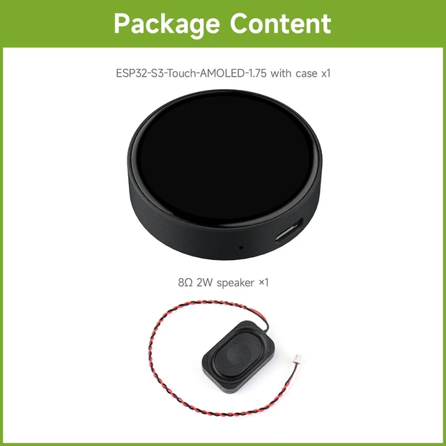 Alt view image 2 of 5 - Waveshare ESP32-S3 1.75inch AMOLED Round Touch Display Development Board, 32-bit LX7 Dual-core, 466466, QSPI, Dual Digital Microphones Array, ESP32 with Display, with Case