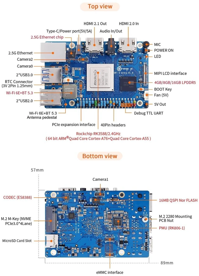 Alt view image 2 of 5 - Orange Pi 5 Ultra 16GB RAM LPDDR5 Rockchip RK3588 Development Board, 8K Video Decoding 2.4GHz Frequency M.2 PCIE 2.5G LAN Wi-Fi 6E+BT 5.3/BLE Single Board Computer