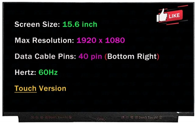 Main image of BTSELSS FHD 1920x1080 40 pin 60Hz LCD Display Panel NV156FHM-T08 NV156FHM T08 BOE08D8 15.6" On-Cell Touch Screen Replacement (Without Bracket)