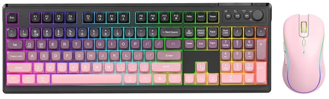 Main image of Wireless Keyboard and Mouse Combo, RGB Backlit Rechargeable 2000 mAh Battery, Wireless Computer Keyboards, Tri-Mode Bluetooth/2.4GHz/USB-C Custom Creamy Keyboard, RGB Backlit Media Knob