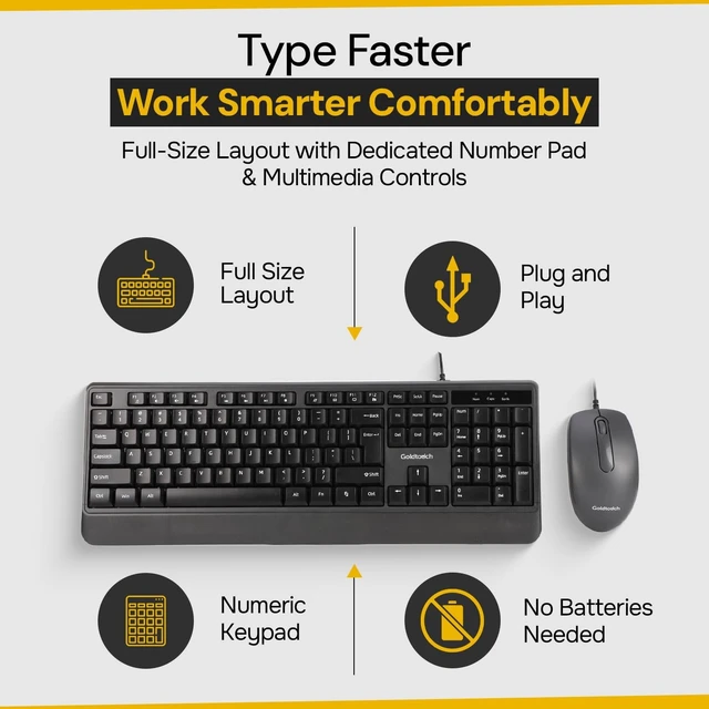 Alt view image 3 of 5 - Goldtouch Wired Keyboard and Mouse Combo, USB, Full Size, Black