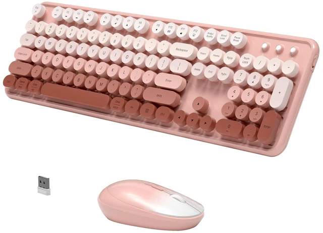 Main image of KEQTFT Colorful Wireless Computer Keyboard and Mouse, Peach Gradient