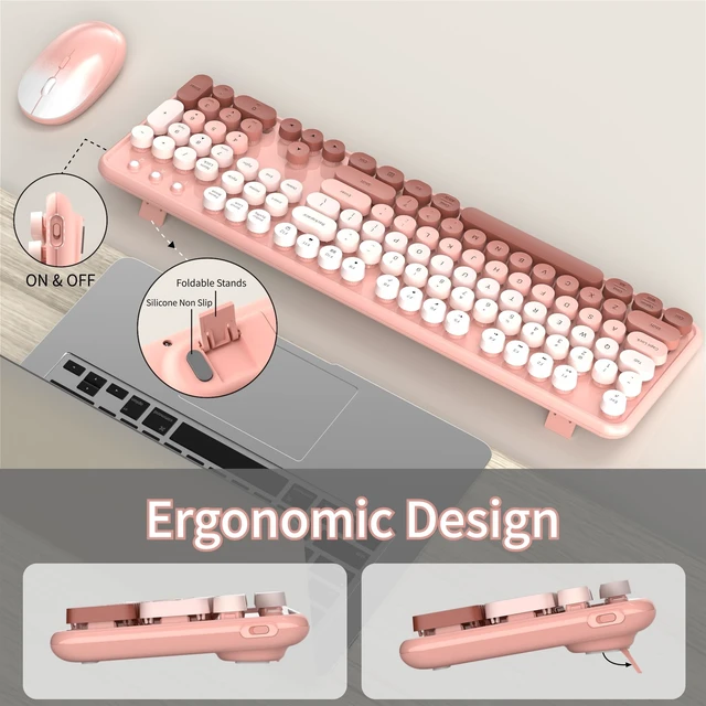 Alt view image 2 of 5 - KEQTFT Colorful Wireless Computer Keyboard and Mouse, Peach Gradient