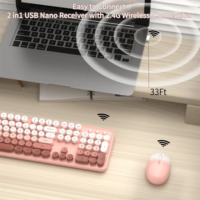 Alt view image 3 of 5 - KEQTFT Colorful Wireless Computer Keyboard and Mouse, Peach Gradient