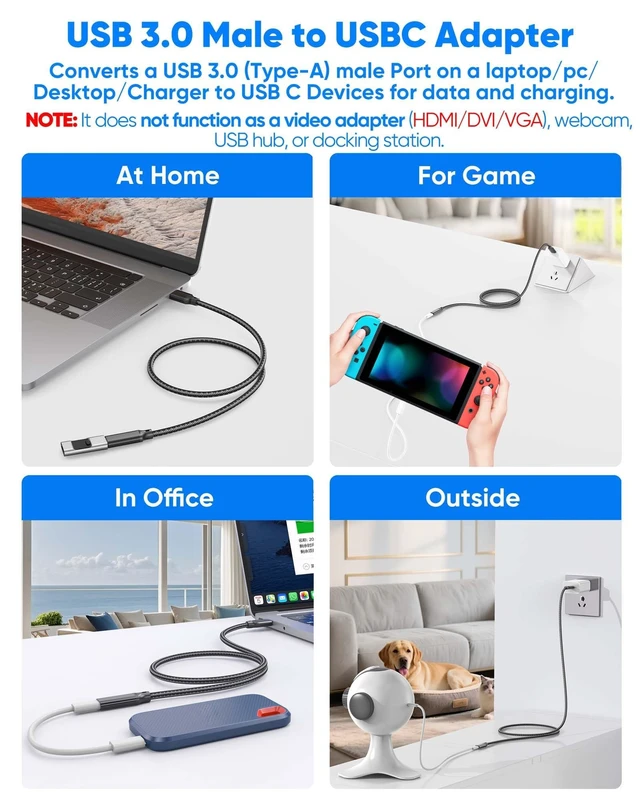 Alt view image 3 of 5 - URELEGAN USB C Female to USB Male Cable 3.3 FT 5-Pack, 10Gbps