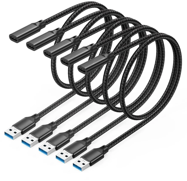 Main image of URELEGAN USB C Female to USB Male Cable 3.3 FT 5-Pack, 10Gbps