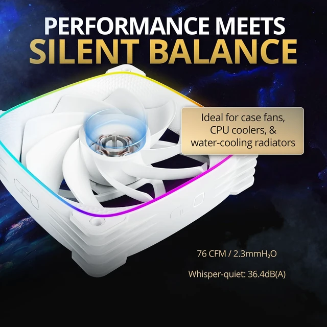 Alt view image 3 of 5 - Geometric Future Squama 3003R-12 Reverse Blade RGB PWM Fan - 120mm x 30mm High-Performance PC Case Fans, Double-Sided ARGB Lighting, Hydro Dynamic Bearing - White, 3-Pack, GEO-S3003RW-12T