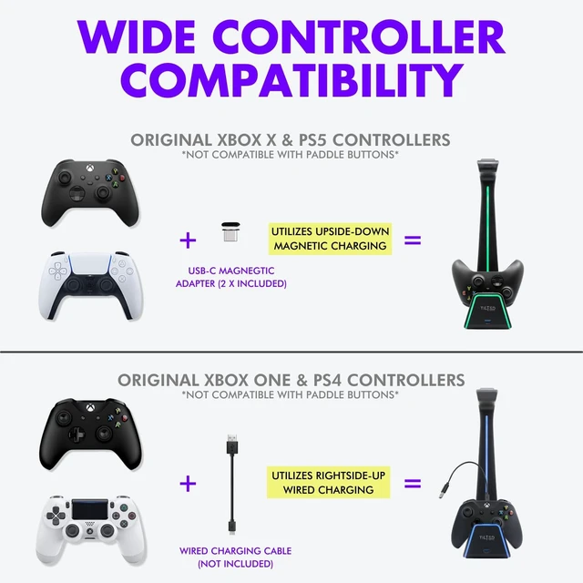 Alt view image 5 of 5 - Tilted Nation Gaming Headset and Controller Stand ^^ Premium PS5 Accessories (Clean Space with Charging Station) Headphone and Controller Holder for Desk, PlayStation 5, Xbox Game,
