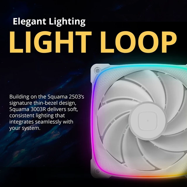 Alt view image 4 of 5 - Geometric Future Squama 3003R-12 Reverse Blade RGB PWM Fan - 120mm x 30mm High-Performance PC Case Fans, Double-Sided ARGB Lighting, Hydro Dynamic Bearing - White, 3-Pack, GEO-S3003RW-12T