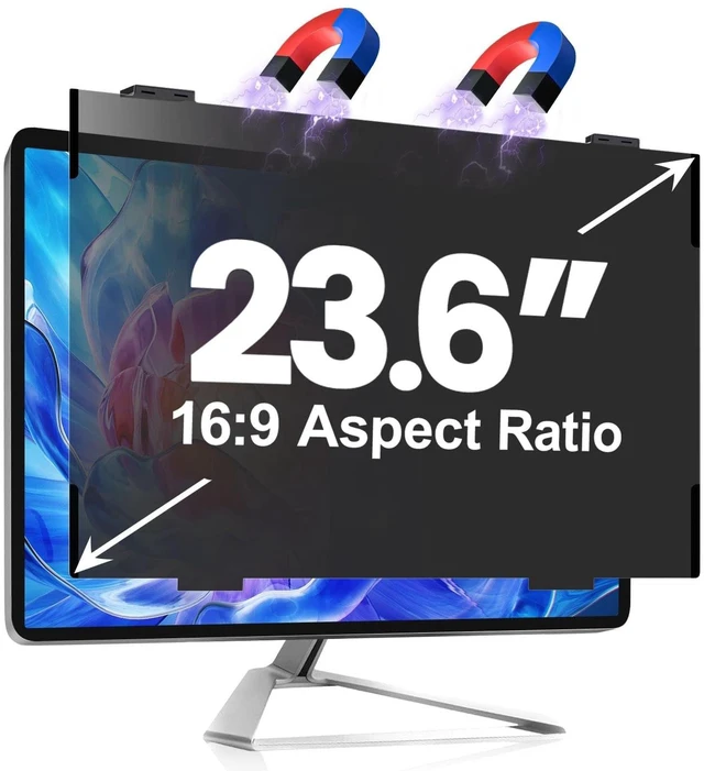 Main image of JEAPKA Computer Privacy Screen 23.6 Inch Magnetic, Removable Hanging Privacy Shield for Frameless Monitor 16:9 Widescreen, Anti Blue Light, Anti-Glare Protector